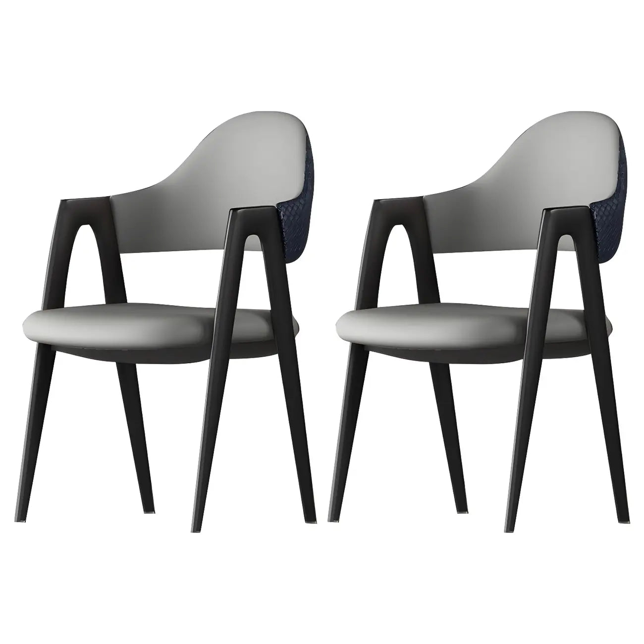 Silla de comedor con reposabrazos de cuero moderna curvada de respaldo abierto