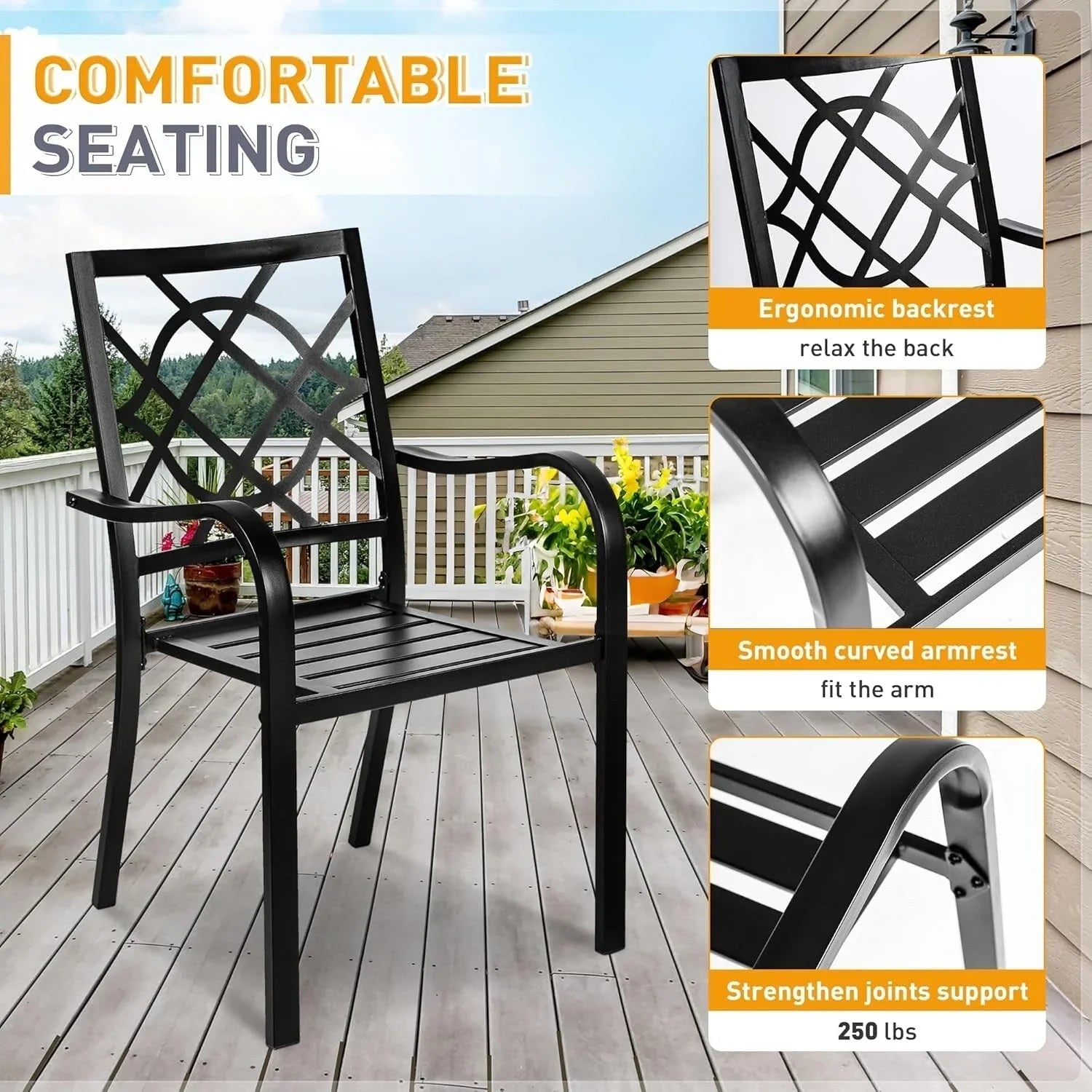 Juegos de comedor de acero de 5/7 piezas para patio exterior SUNCROWN, mesa de metal con listones y sillas apilables con estructura con recubrimiento en polvo