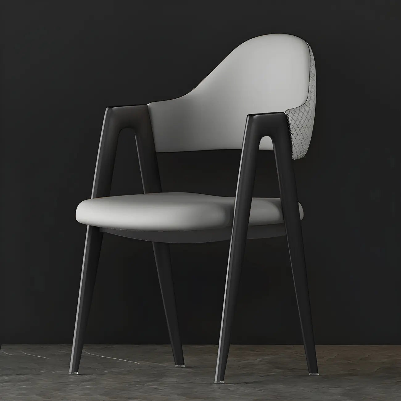 Silla de comedor con reposabrazos de cuero moderna curvada de respaldo abierto