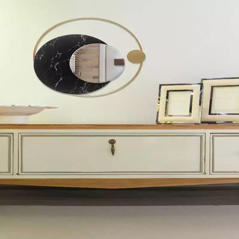 19,5" Specchio da Parete Fasi Lunari Oro - : Rotondo Moderno Nessun Assemblaggio, Cornice Metallica, Montaggio a Parete