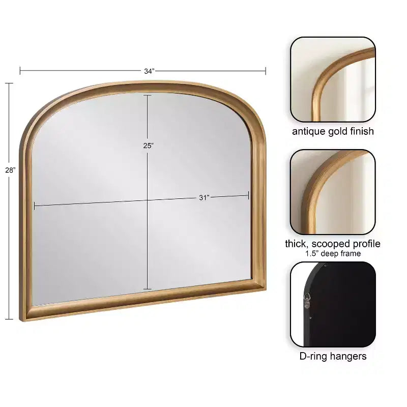 Specchio da parete ad arco 34"X28" con cornice a canestro dorata