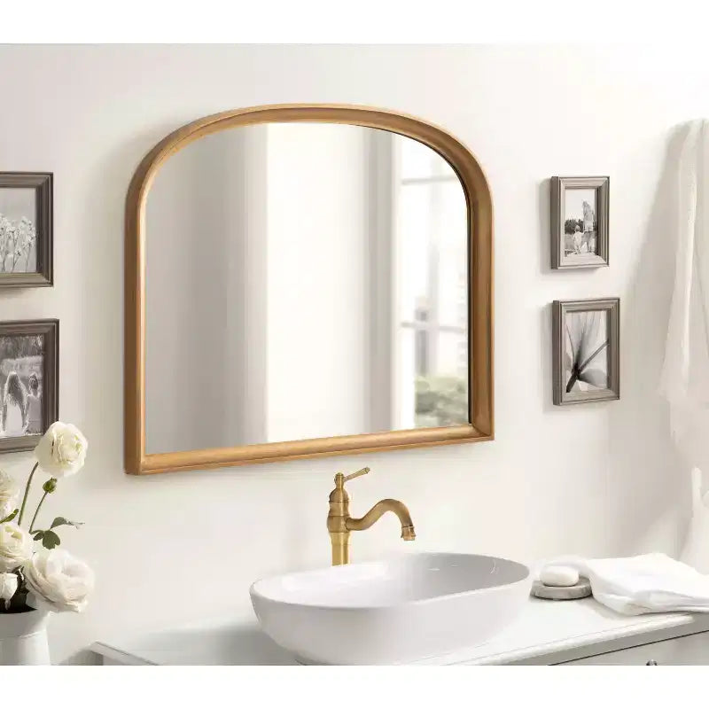Specchio da parete ad arco 34"X28" con cornice a canestro dorata