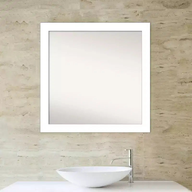 Specchio da Parete per Bagno Amanti Art 30" x 30" Senza Smussatura, con Cuneo, Bianco: Vanity Moderno Quadrato, Include Hardware per il Montaggio