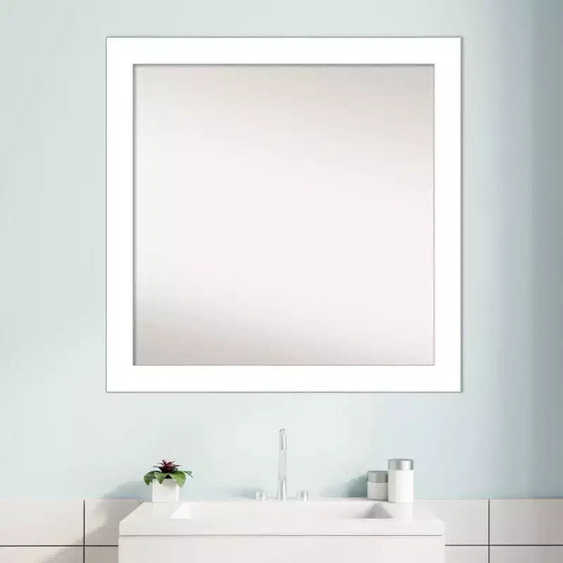 Specchio da Parete per Bagno Amanti Art 30" x 30" Senza Smussatura, con Cuneo, Bianco: Vanity Moderno Quadrato, Include Hardware per il Montaggio