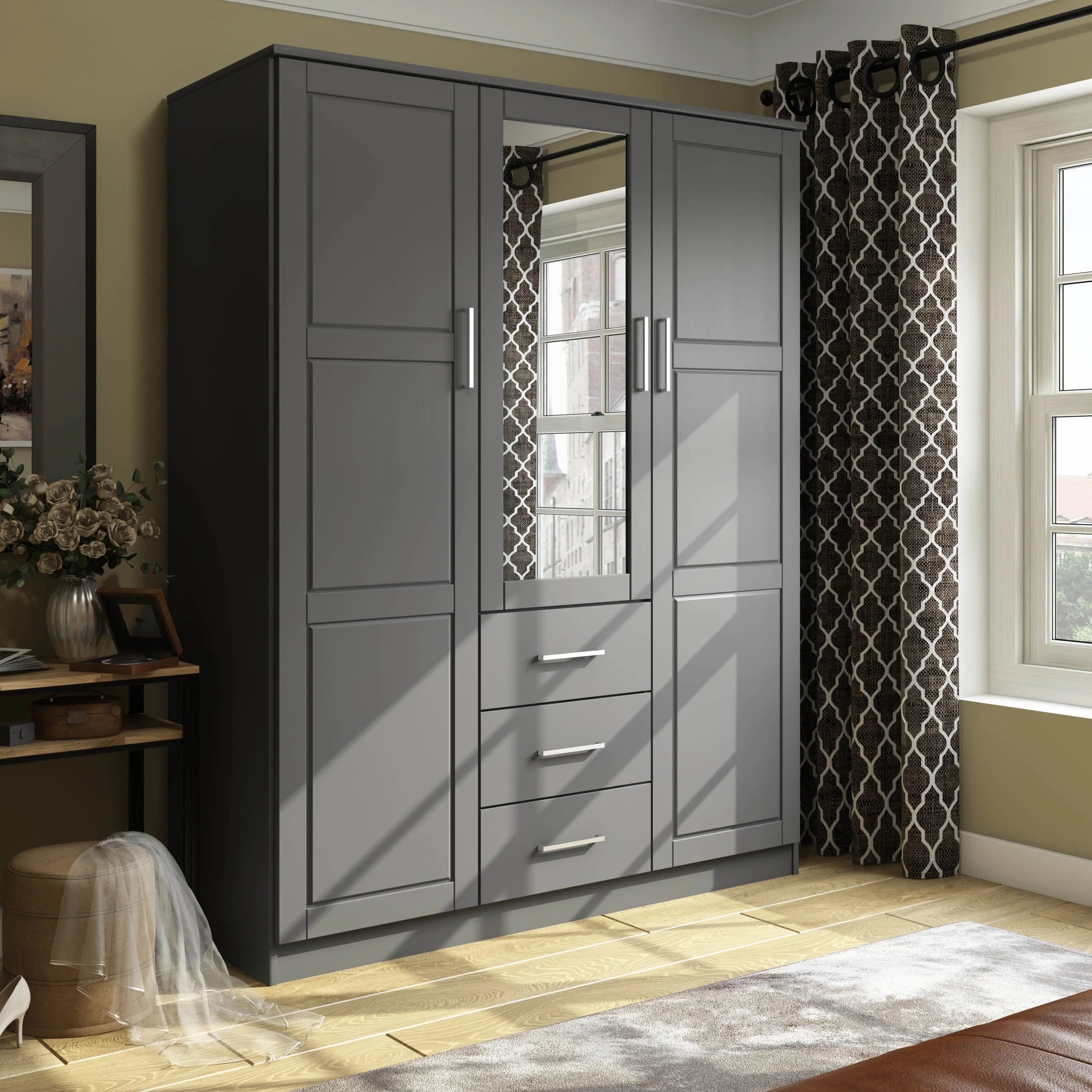 Armario ropero Cosmo de 3 puertas de madera 100% maciza Palace Imports con puertas de madera maciza o con espejo