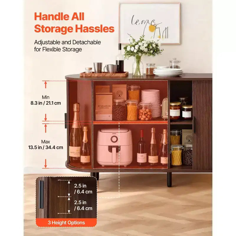 Mobiletto da Caffè VEVOR, Tavolino da Caffè Scanalato di Metà Secolo, Credenza con 2 Ante Scorrevoli, Buffet, Noce