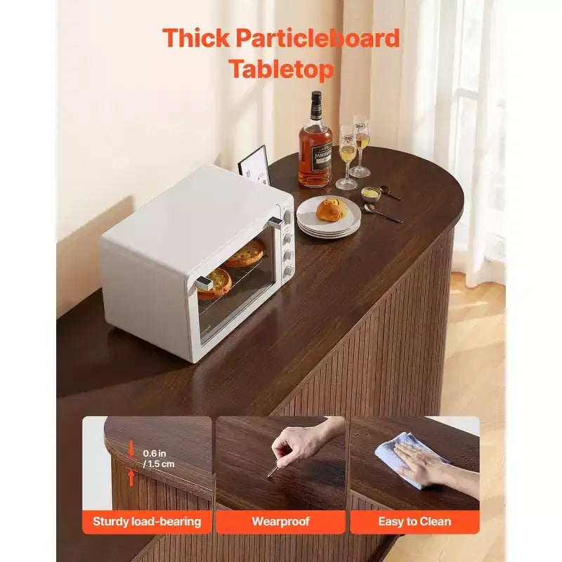 Mobiletto da Caffè VEVOR, Tavolino da Caffè Scanalato di Metà Secolo, Credenza con 2 Ante Scorrevoli, Buffet, Noce