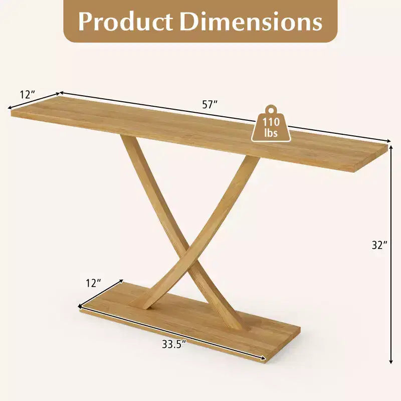Tavolo Consolle Costway 47 in Legno Massello, Tavolo da Divano Stretto in Stile Rustico a 2 Ripiani con Struttura in Legno Teak Naturale-47/46/57/71