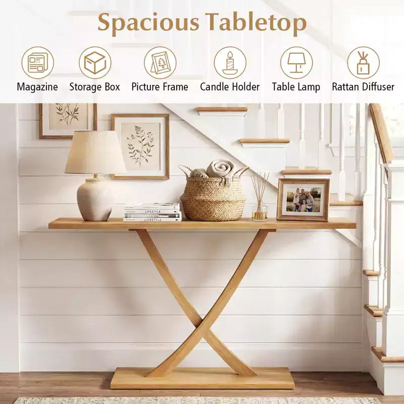 Tavolo Consolle Costway 47 in Legno Massello, Tavolo da Divano Stretto in Stile Rustico a 2 Ripiani con Struttura in Legno Teak Naturale-47/46/57/71