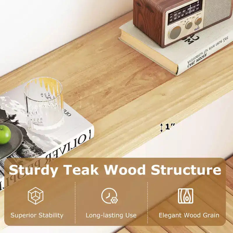 Tavolo Consolle Costway 47 in Legno Massello, Tavolo da Divano Stretto in Stile Rustico a 2 Ripiani con Struttura in Legno Teak Naturale-47/46/57/71