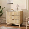 Fluted Night stand with 3 Drawer Dresser, Storage Nightstand Modern Side Table, 27 Wide Bedside End Table with Metal HandleNatural Oak