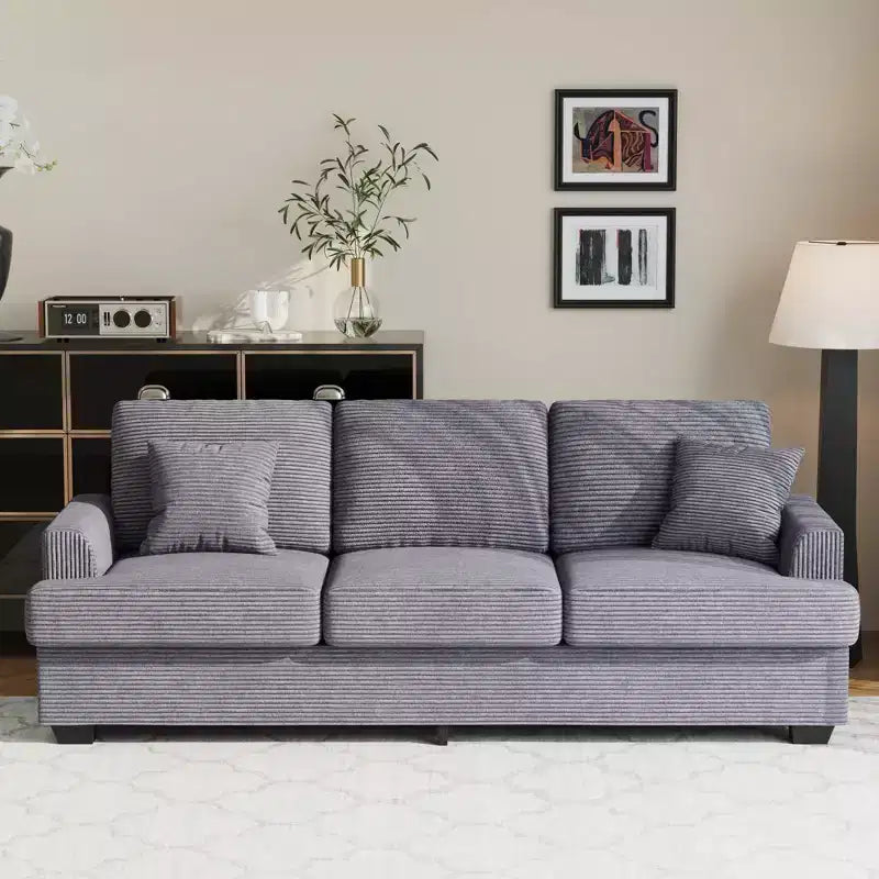 Divano 86 in pelle/velluto a coste, divano moderno a seduta profonda con 2 cuscini decorativi, cuscino imbottito e fodera rimovibile per piccoli spazi, appartamento e soggiorno