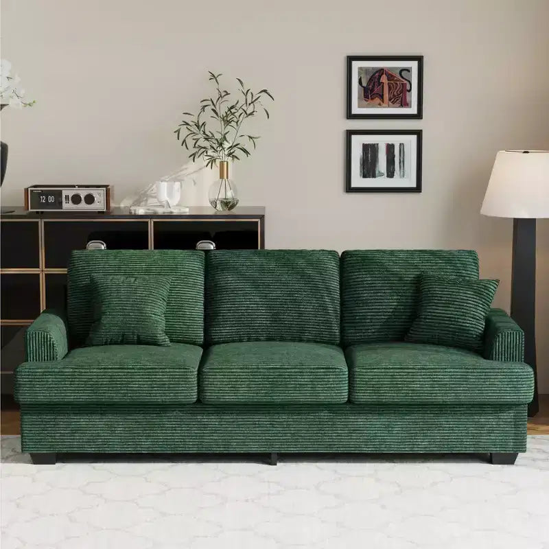 Divano 86 in pelle/velluto a coste, divano moderno a seduta profonda con 2 cuscini decorativi, cuscino imbottito e fodera rimovibile per piccoli spazi, appartamento e soggiorno