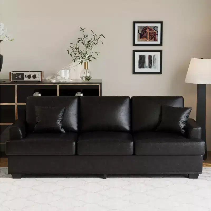 Divano 86 in pelle/velluto a coste, divano moderno a seduta profonda con 2 cuscini decorativi, cuscino imbottito e fodera rimovibile per piccoli spazi, appartamento e soggiorno