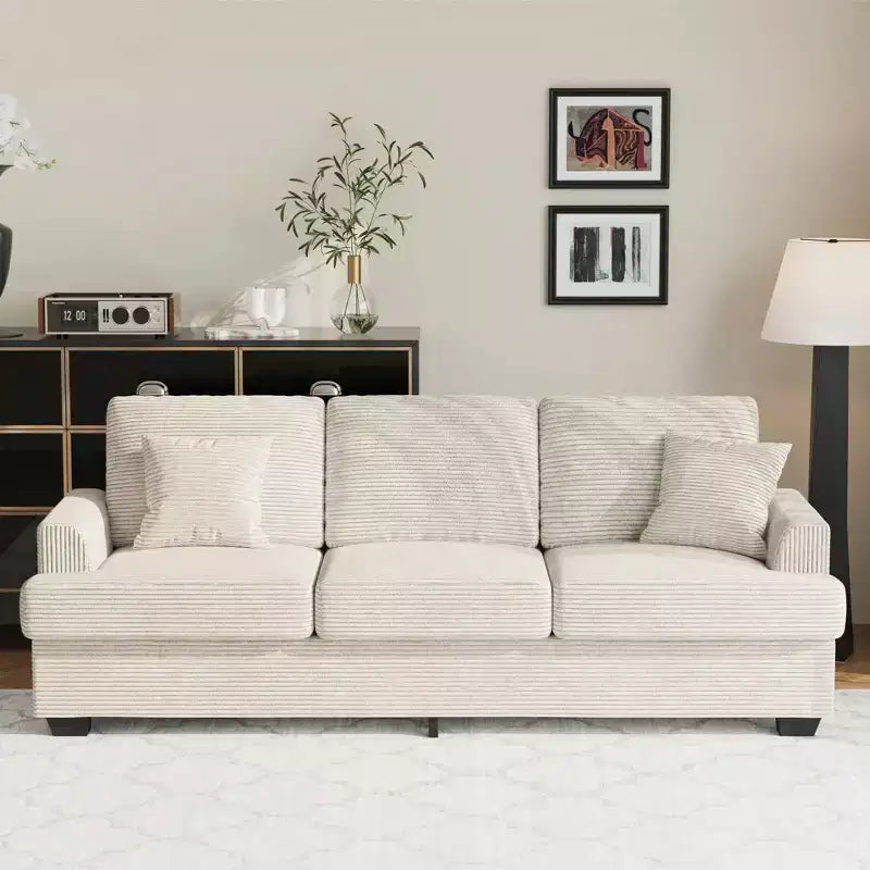 Divano 86 in pelle/velluto a coste, divano moderno a seduta profonda con 2 cuscini decorativi, cuscino imbottito e fodera rimovibile per piccoli spazi, appartamento e soggiorno