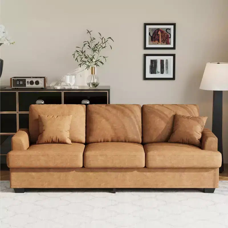 Divano 86 in pelle/velluto a coste, divano moderno a seduta profonda con 2 cuscini decorativi, cuscino imbottito e fodera rimovibile per piccoli spazi, appartamento e soggiorno