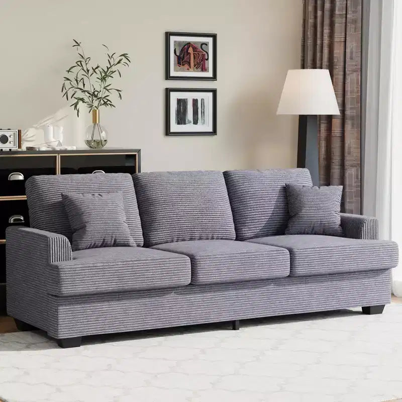 Divano 86 in pelle/velluto a coste, divano moderno a seduta profonda con 2 cuscini decorativi, cuscino imbottito e fodera rimovibile per piccoli spazi, appartamento e soggiorno