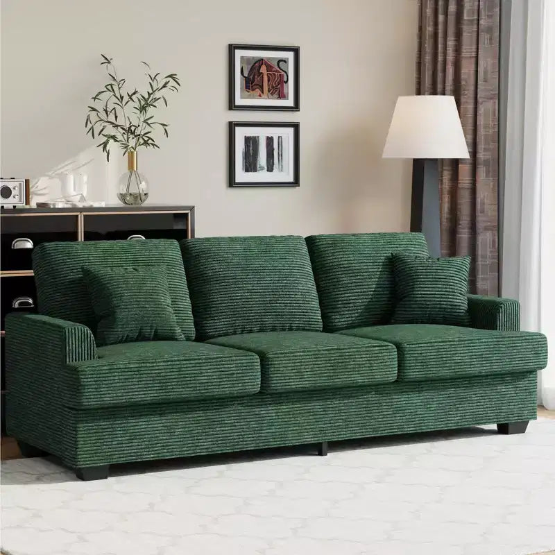 Divano 86 in pelle/velluto a coste, divano moderno a seduta profonda con 2 cuscini decorativi, cuscino imbottito e fodera rimovibile per piccoli spazi, appartamento e soggiorno