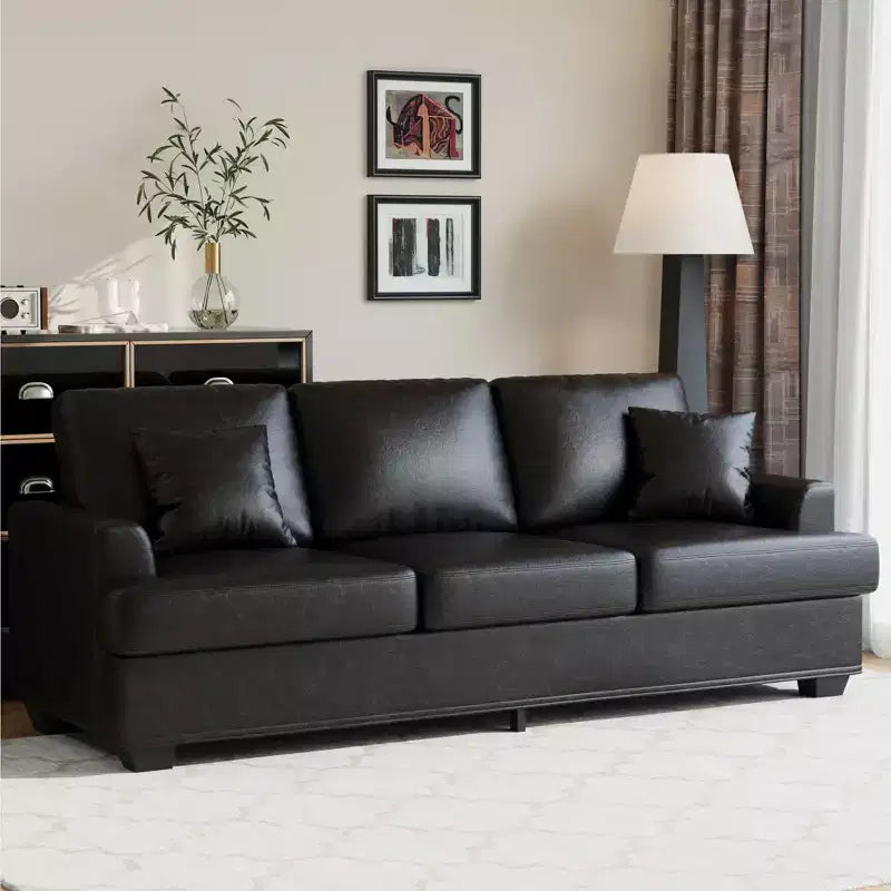Divano 86 in pelle/velluto a coste, divano moderno a seduta profonda con 2 cuscini decorativi, cuscino imbottito e fodera rimovibile per piccoli spazi, appartamento e soggiorno