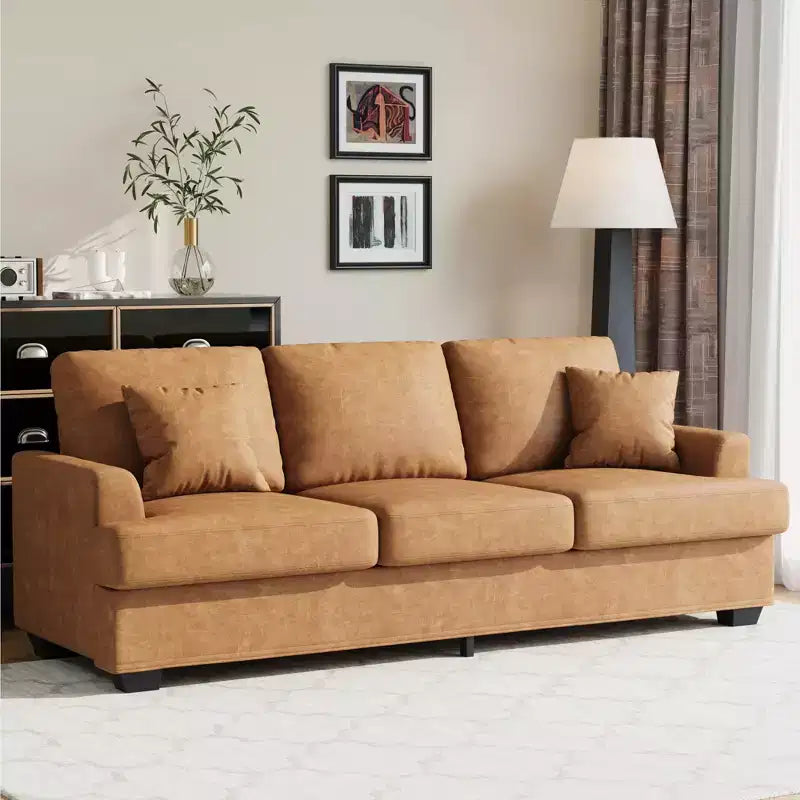 Divano 86 in pelle/velluto a coste, divano moderno a seduta profonda con 2 cuscini decorativi, cuscino imbottito e fodera rimovibile per piccoli spazi, appartamento e soggiorno
