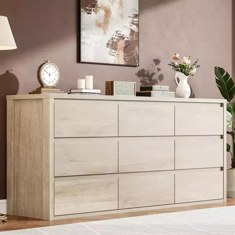 Cassettiera a 9 cassetti larga in legno moderna - Grande cassettiera per camera da letto, soggiorno e ingresso