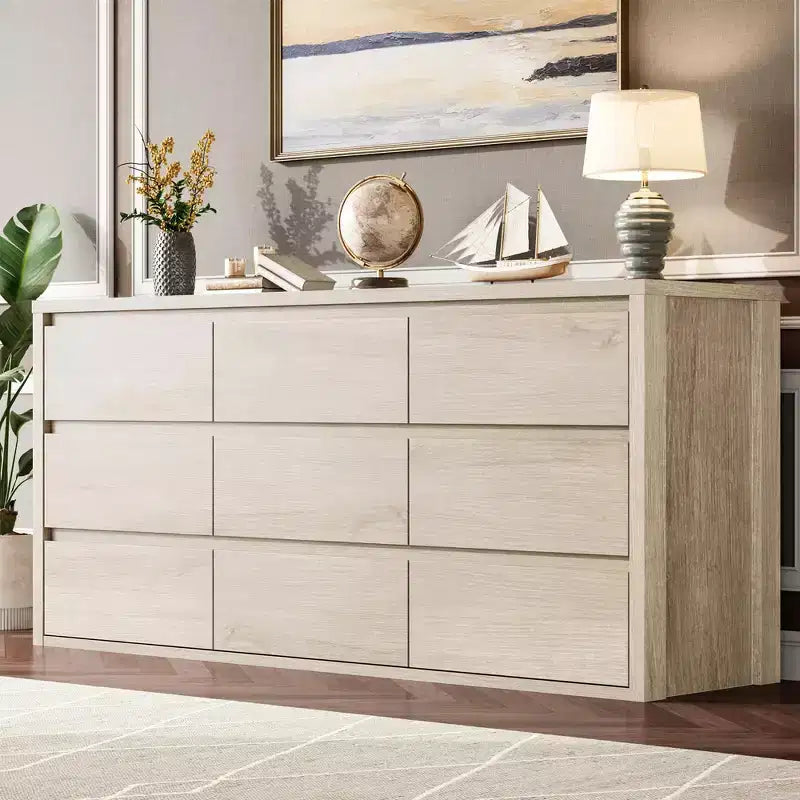 Cassettiera a 9 cassetti larga in legno moderna - Grande cassettiera per camera da letto, soggiorno e ingresso