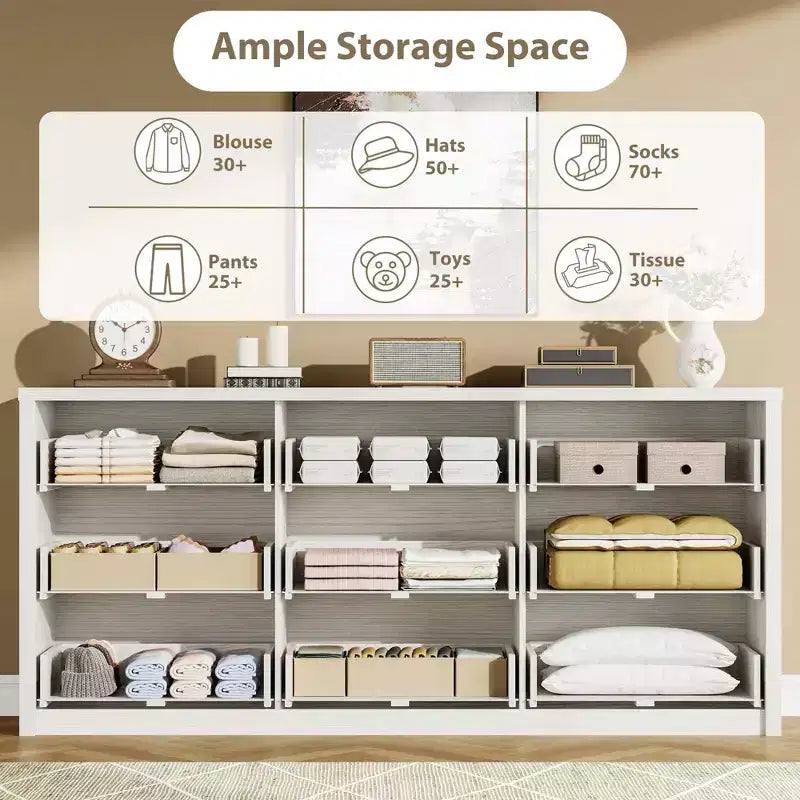 Cassettiera a 9 cassetti larga in legno moderna - Grande cassettiera per camera da letto, soggiorno e ingresso