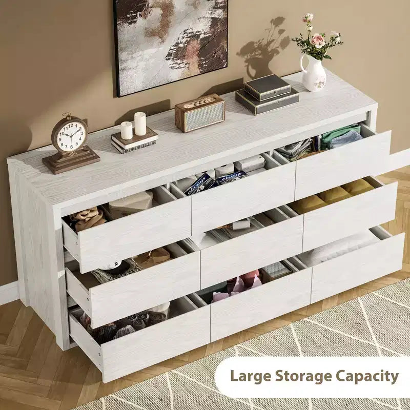 Cassettiera a 9 cassetti larga in legno moderna - Grande cassettiera per camera da letto, soggiorno e ingresso