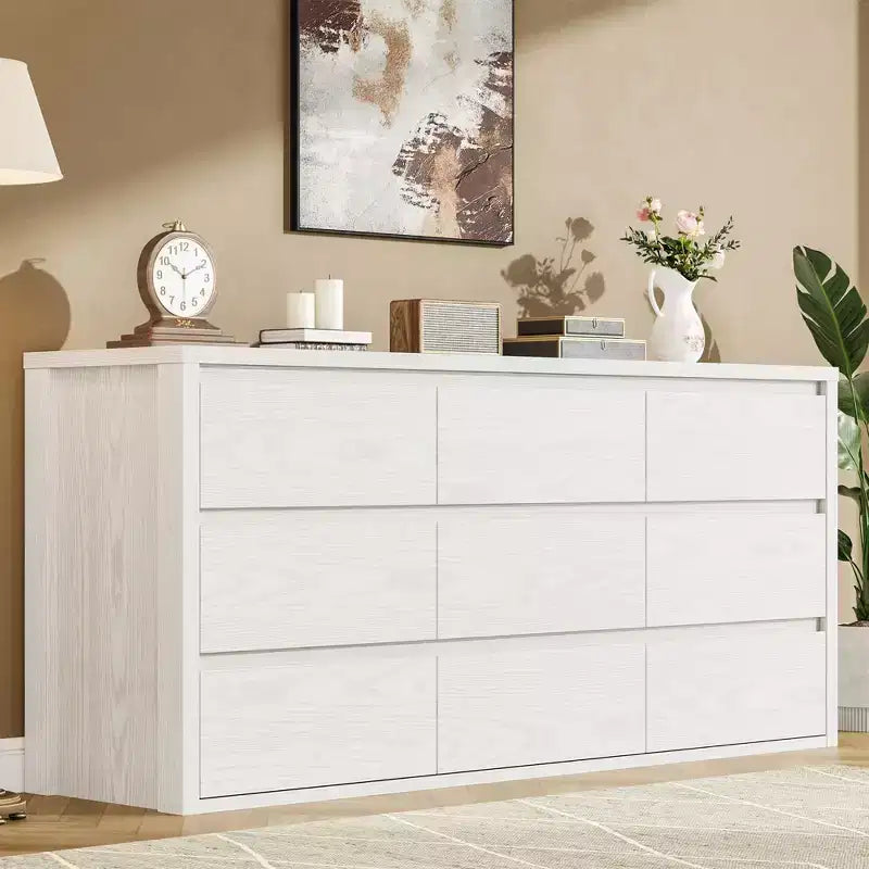 Cassettiera a 9 cassetti larga in legno moderna - Grande cassettiera per camera da letto, soggiorno e ingresso