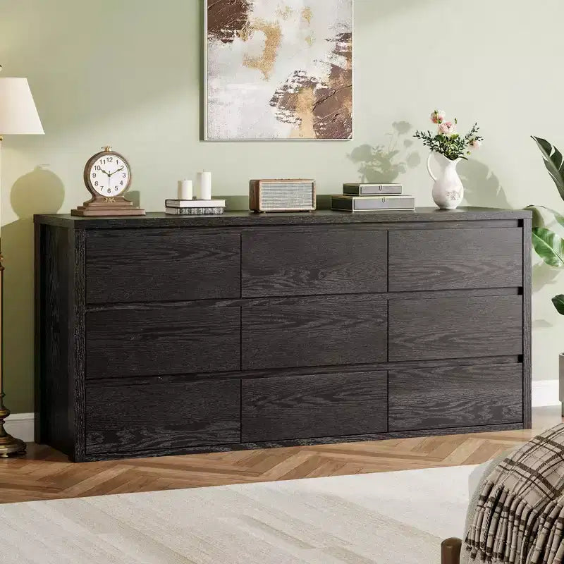 Cassettiera a 9 cassetti larga in legno moderna - Grande cassettiera per camera da letto, soggiorno e ingresso