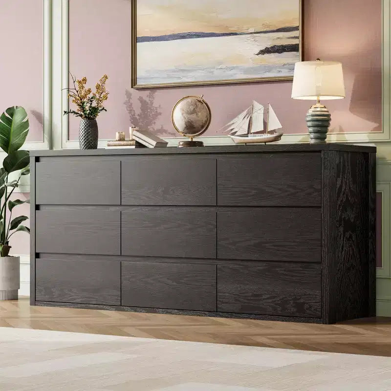 Cassettiera a 9 cassetti larga in legno moderna - Grande cassettiera per camera da letto, soggiorno e ingresso