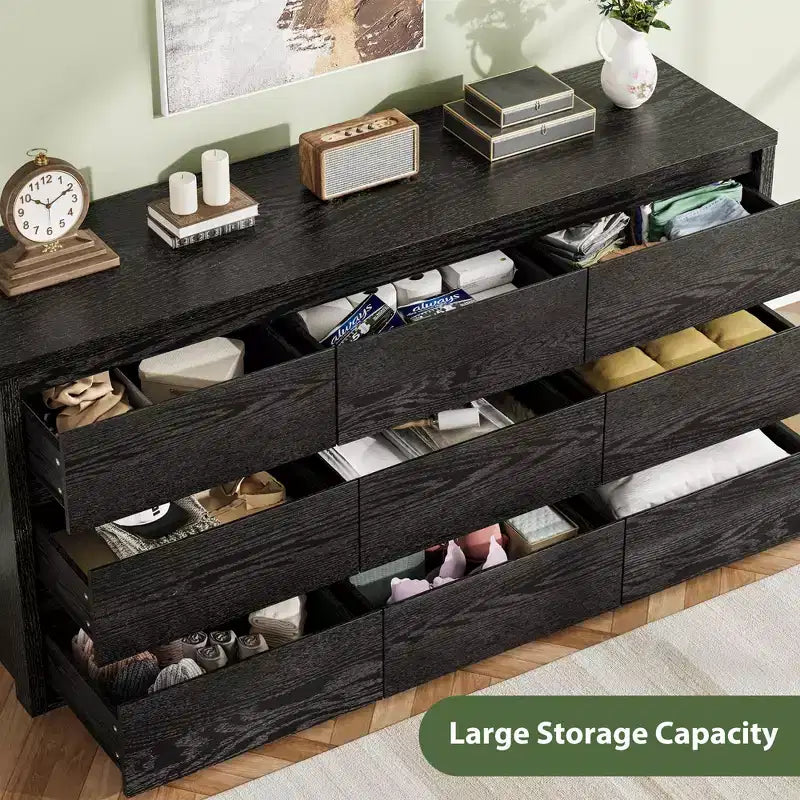 Cassettiera a 9 cassetti larga in legno moderna - Grande cassettiera per camera da letto, soggiorno e ingresso