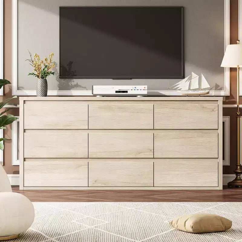 Cassettiera a 9 cassetti larga in legno moderna - Grande cassettiera per camera da letto, soggiorno e ingresso