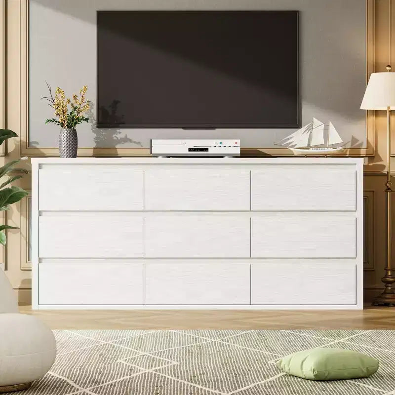 Cassettiera a 9 cassetti larga in legno moderna - Grande cassettiera per camera da letto, soggiorno e ingresso