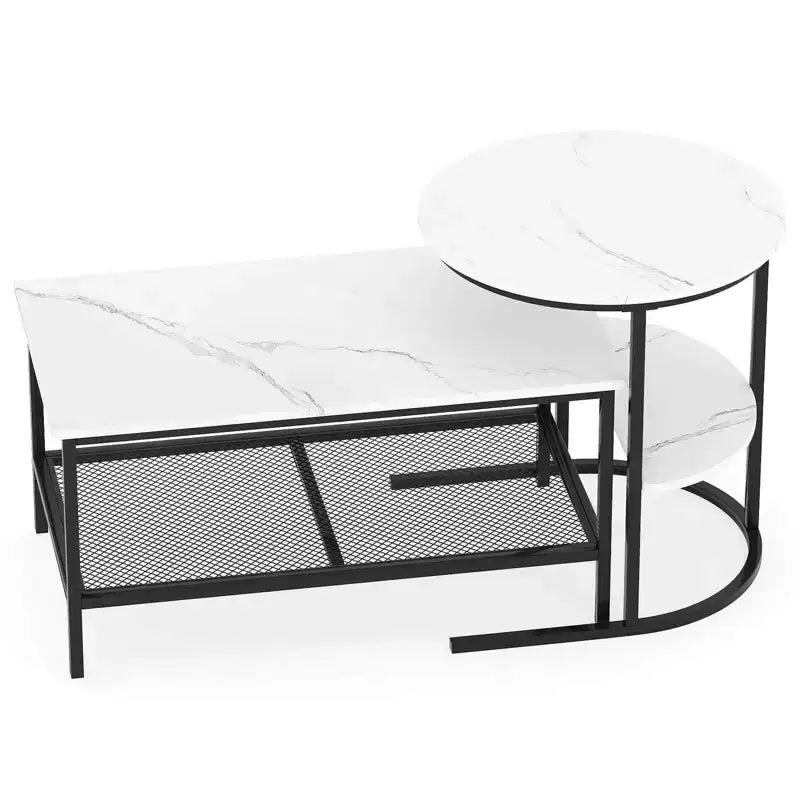 Costway Tavolino da caffè set di 2, tavolini rettangolari a 2 ripiani, bianco e oro/marrone rustico e nero/bianco e nero