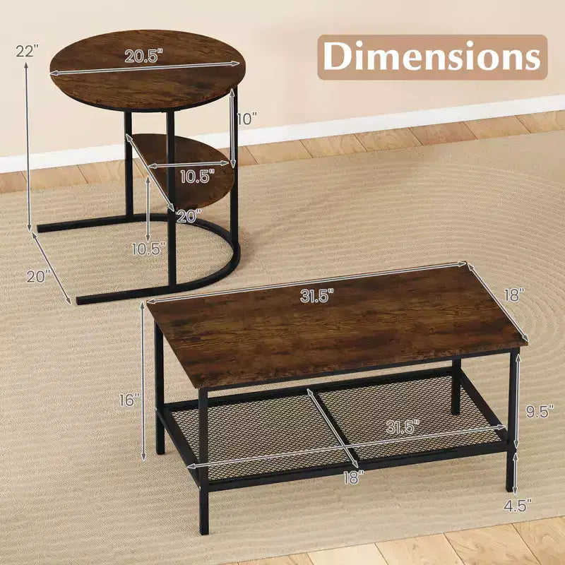 Costway Tavolino da caffè set di 2, tavolini rettangolari a 2 ripiani, bianco e oro/marrone rustico e nero/bianco e nero