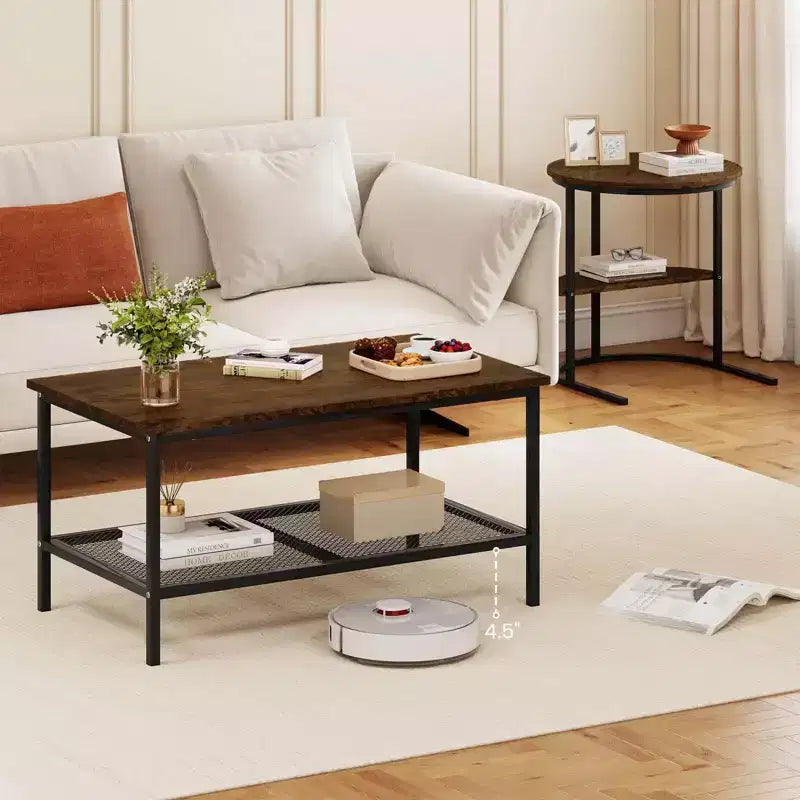 Costway Tavolino da caffè set di 2, tavolini rettangolari a 2 ripiani, bianco e oro/marrone rustico e nero/bianco e nero