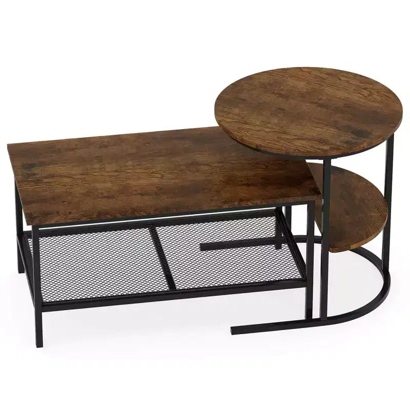 Costway Tavolino da caffè set di 2, tavolini rettangolari a 2 ripiani, bianco e oro/marrone rustico e nero/bianco e nero