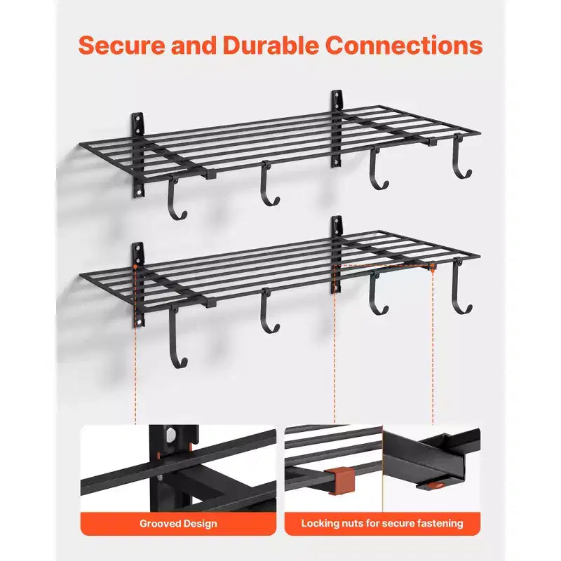 VEVOR Scaffalatura da Garage a Muro a 2 Ripiani, Scaffalatura a Muro in Acciaio da 60 x 120 cm con Ganci, 60 x 120 cm per Ripiano, Capacità Totale di 235 kg, Nero