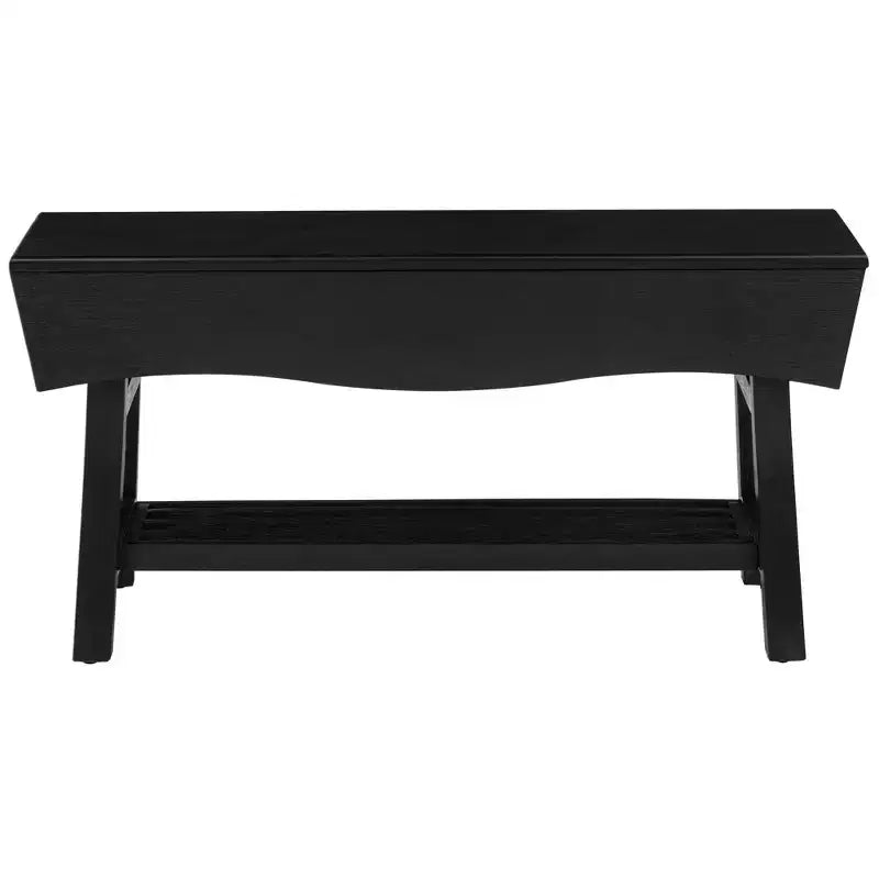 eHemco Panca in Legno Massello con Ripiano Contenitore e 4 Pannelli, 36x15,25x17,3 Pollici, Nero