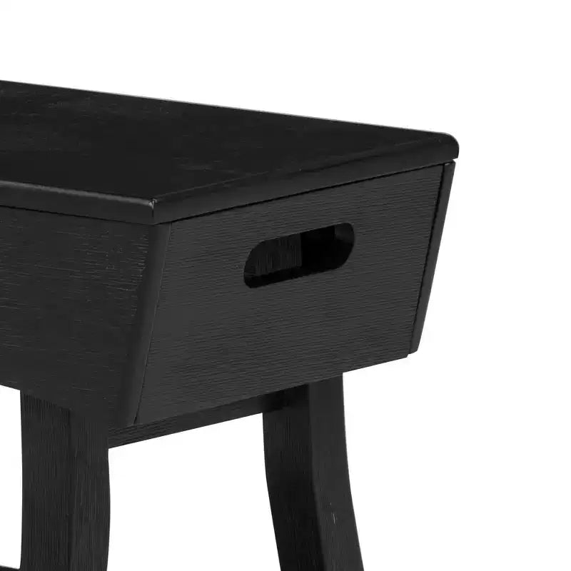 eHemco Panca in Legno Massello con Ripiano Contenitore e 4 Pannelli, 36x15,25x17,3 Pollici, Nero