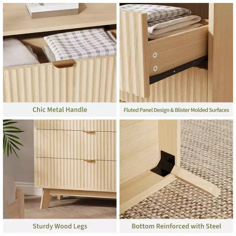 Cassettiere a 5 cassetti 2 pz, Cassettiere con scanalature, Comò organizer in legno per camera da letto, soggiorno, corridoio, naturale