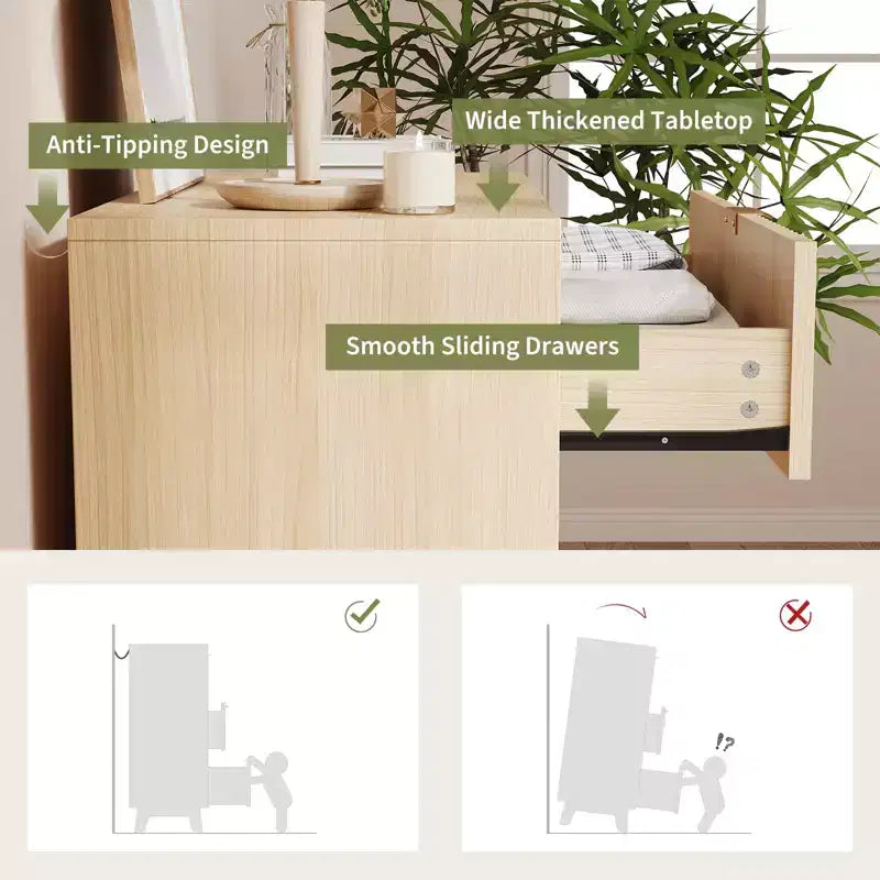 Cassettiere a 5 cassetti 2 pz, Cassettiere con scanalature, Comò organizer in legno per camera da letto, soggiorno, corridoio, naturale