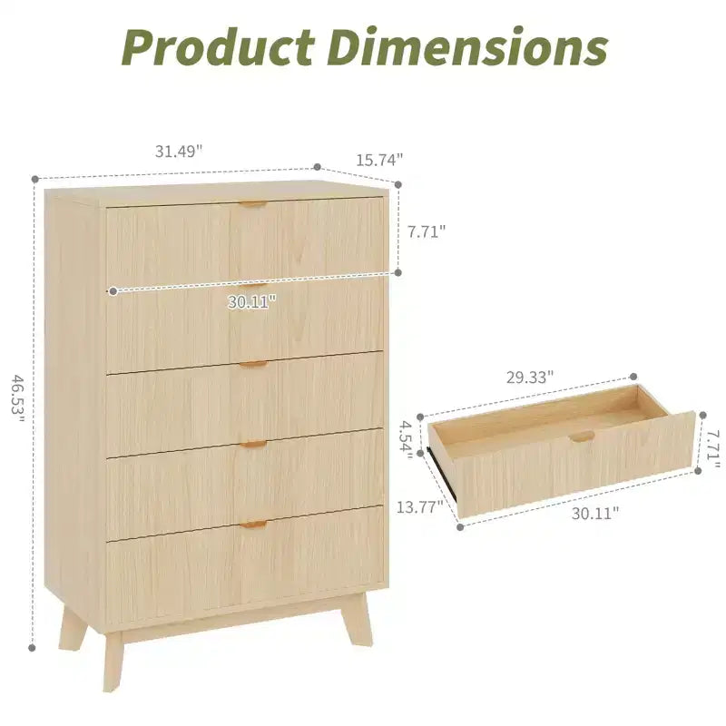 Cassettiere a 5 cassetti 2 pz, Cassettiere con scanalature, Comò organizer in legno per camera da letto, soggiorno, corridoio, naturale
