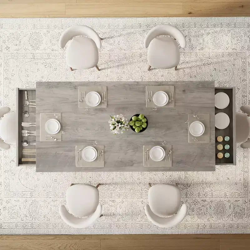 71 Tavolo da Cucina in Legno con Due Cassetti - Tavolo da Pranzo Grande per 6-8 Persone con Struttura Robusta, Tavolo da Pranzo Rettangolare con Doppio Piedistallo, per Cucina