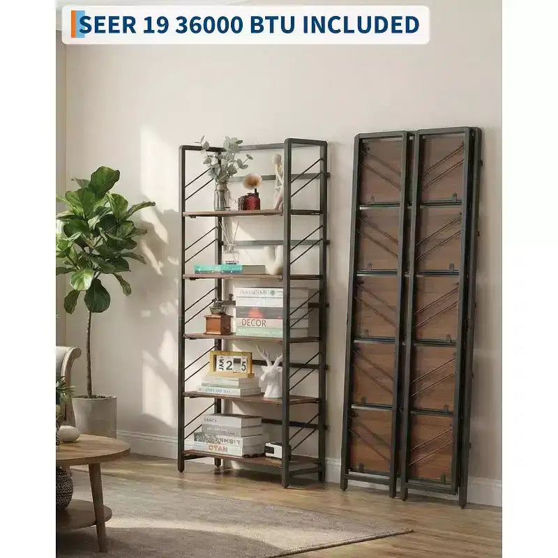 Libreria Pieghevole - Scaffale da Ufficio Vintage a 4 Ripiani - Nessun Montaggio Richiesto - Robusta Struttura Nera e Legno Marrone