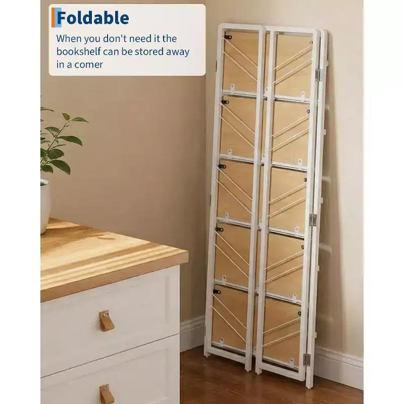 Libreria Pieghevole - Scaffale da Ufficio Vintage a 4 Ripiani - Nessun Montaggio Richiesto - Robusta Struttura Nera e Legno Marrone