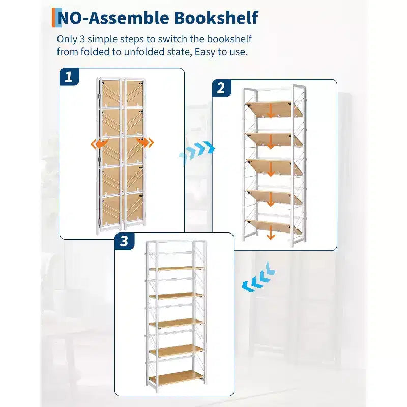 Libreria Pieghevole - Scaffale da Ufficio Vintage a 4 Ripiani - Nessun Montaggio Richiesto - Robusta Struttura Nera e Legno Marrone