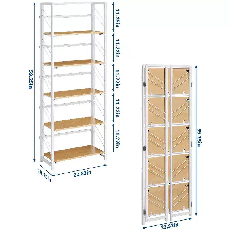 Libreria Pieghevole - Scaffale da Ufficio Vintage a 4 Ripiani - Nessun Montaggio Richiesto - Robusta Struttura Nera e Legno Marrone