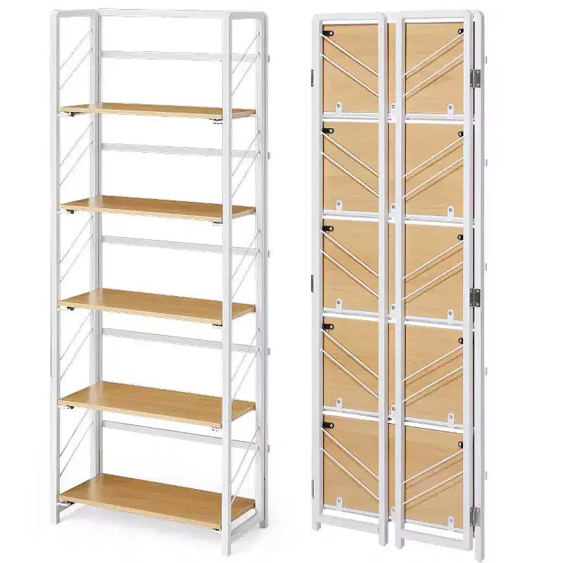 Estantería plegable - Librería vintage de 4 niveles para oficina - No requiere montaje - Estructura resistente negra y madera marrón